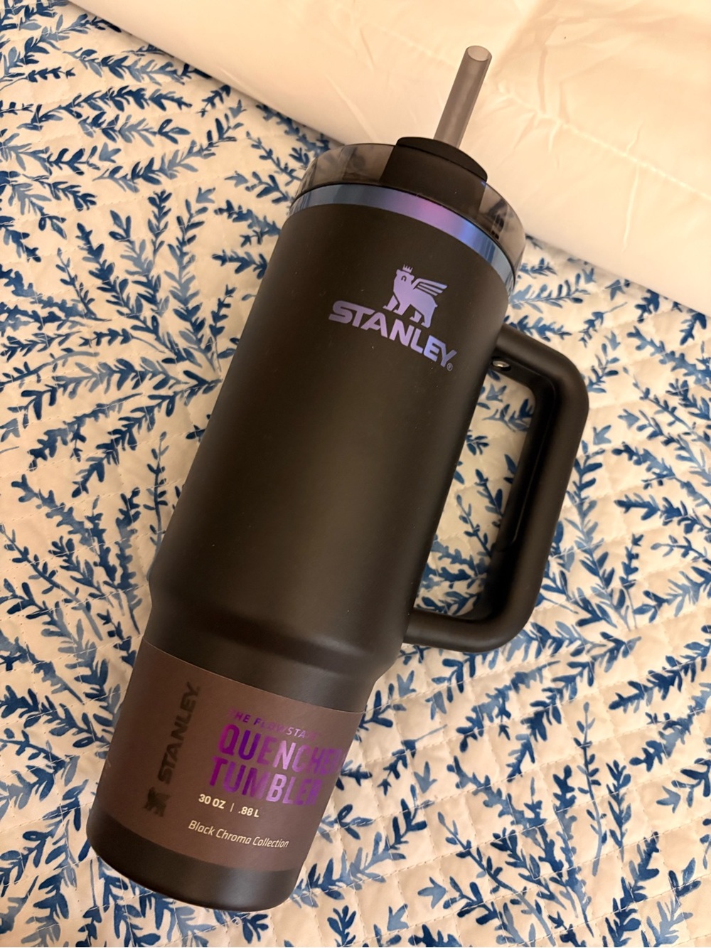 Stanley quencher 30 oz. Black Tumbler with Iridescent Purple Accents